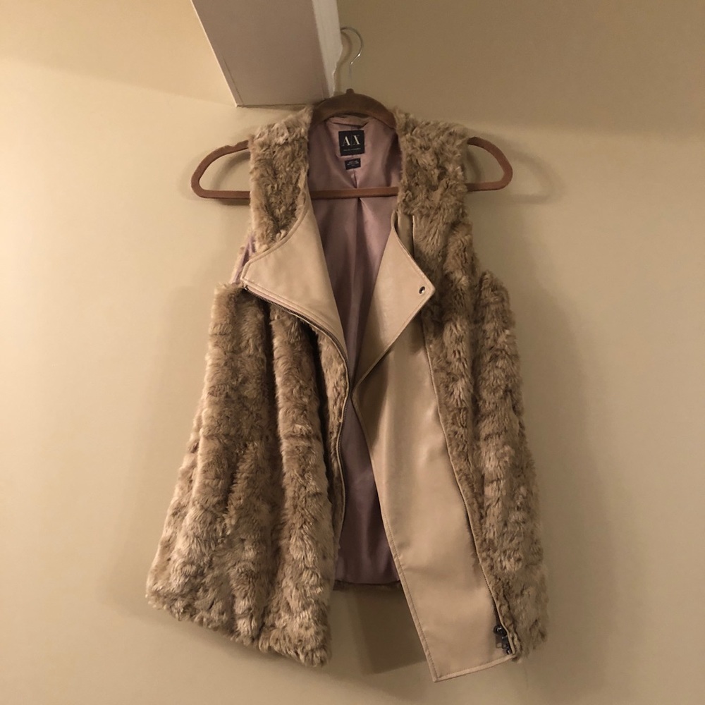 Armani Exchange fur and pleather vest with zipper